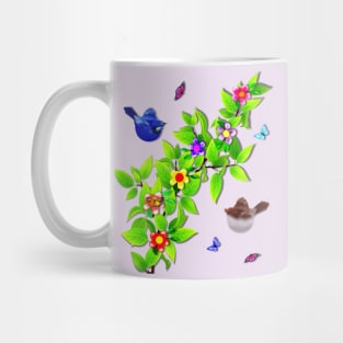 Cute Birds. Fairy Wren Couple and Butterflies Mug